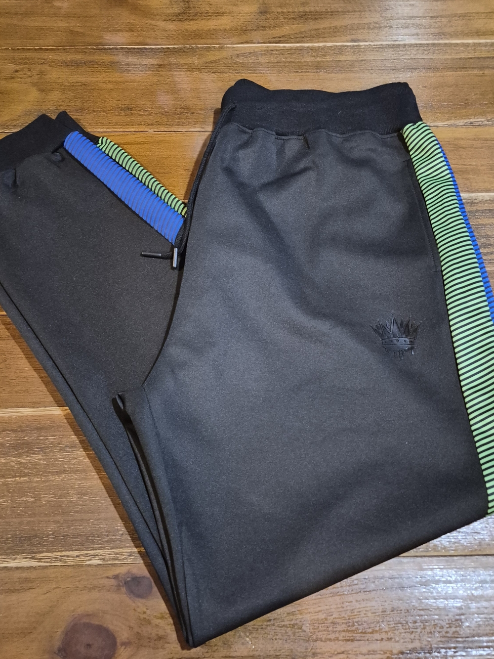Sacred Crown Black Joggers Multi Color Side Stripe Sweatpants 3X